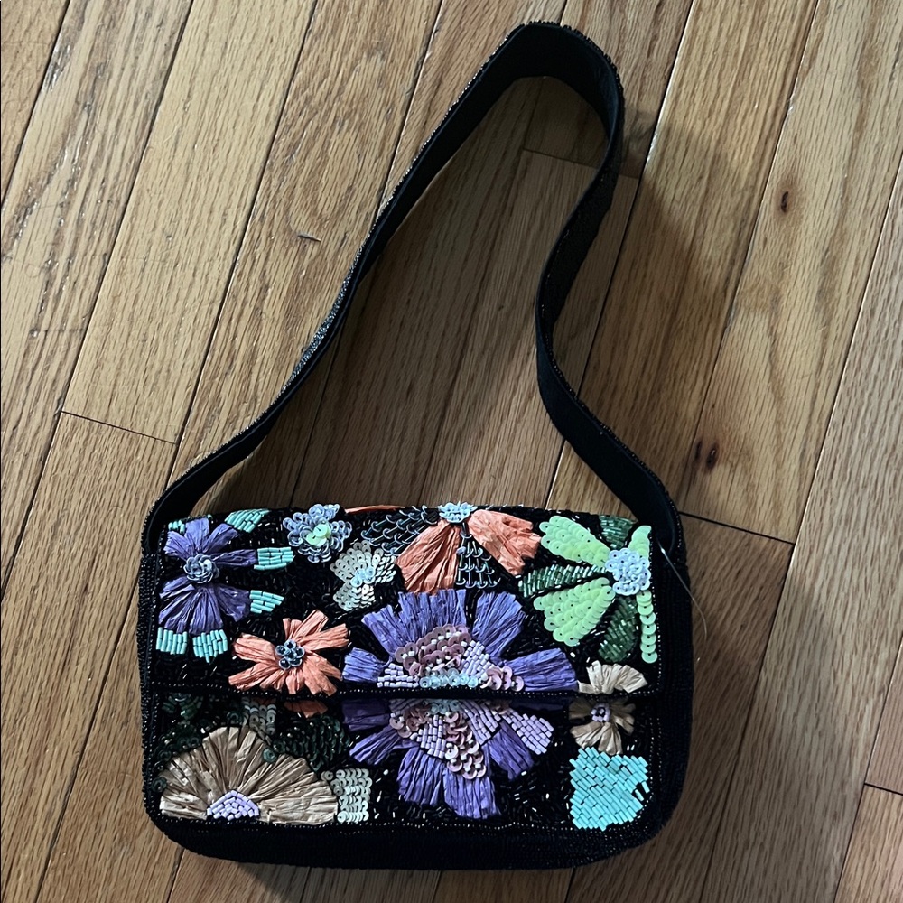 BCBGeneration Black Floral Embroidered Shoulder‎ Bag